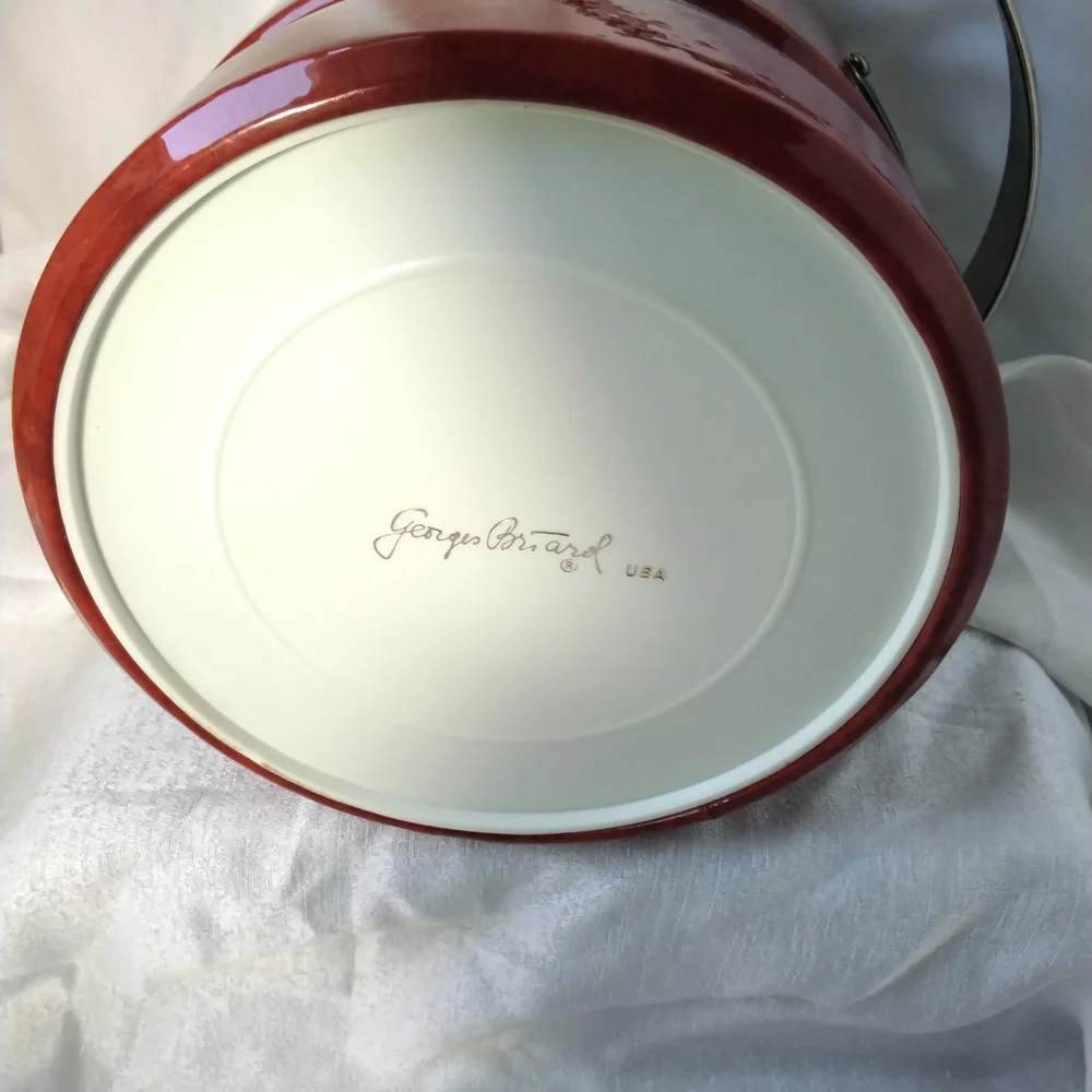 Georges Briard Red Ice Bucket with Brass Handle